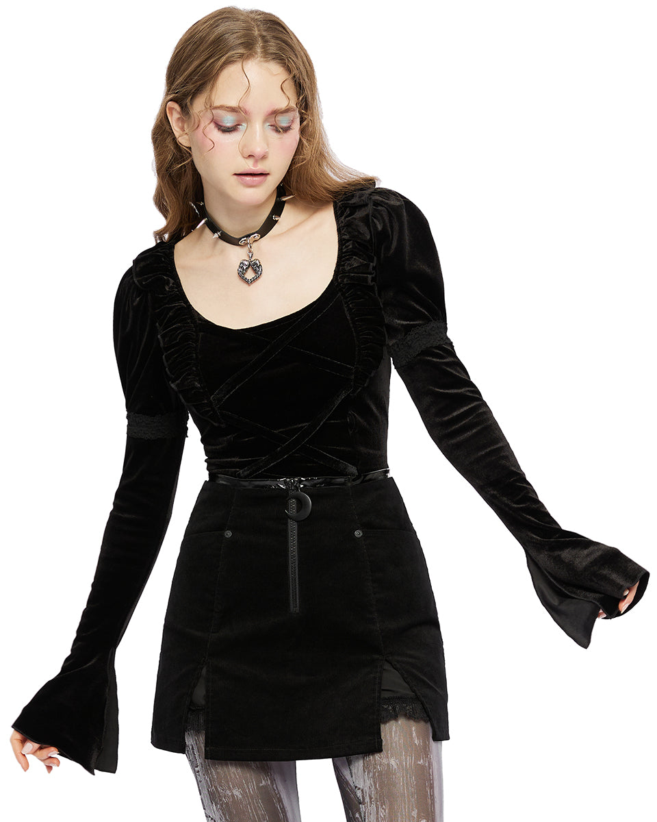 OPT-837 Daily Life Womens Retrogothic Lolita Velvet Blouse Top