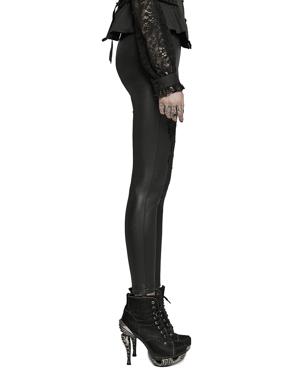 Women's Gothic Floral Applique Faux Leather Leggings – Punk Design