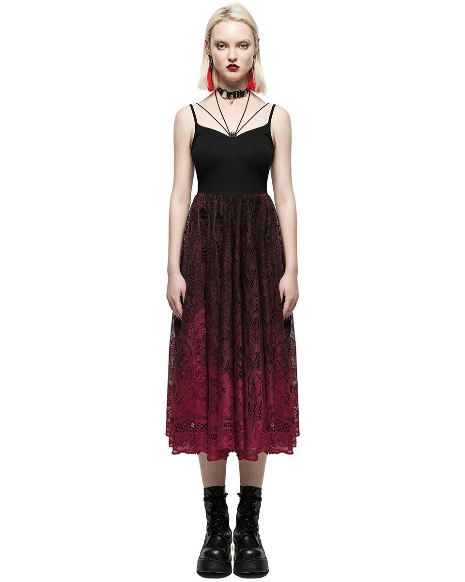 OQ 014 Daily Life Casual Gothic Gradient Dress Black Red