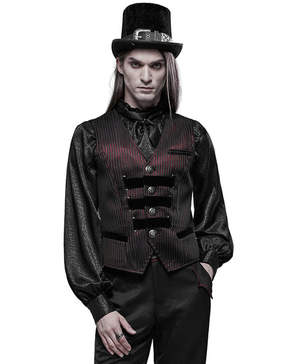 WY-1318 Thorsten Mens Gothic Aristocrat Waistcoat Vest - Black & Red