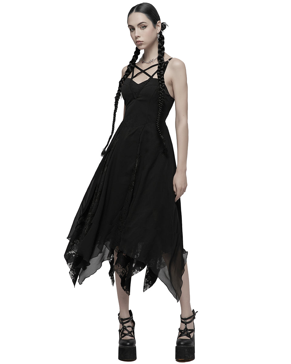 OPQ-1212 Daily Life Casual Gothic Lace Hem Pentagram Dress