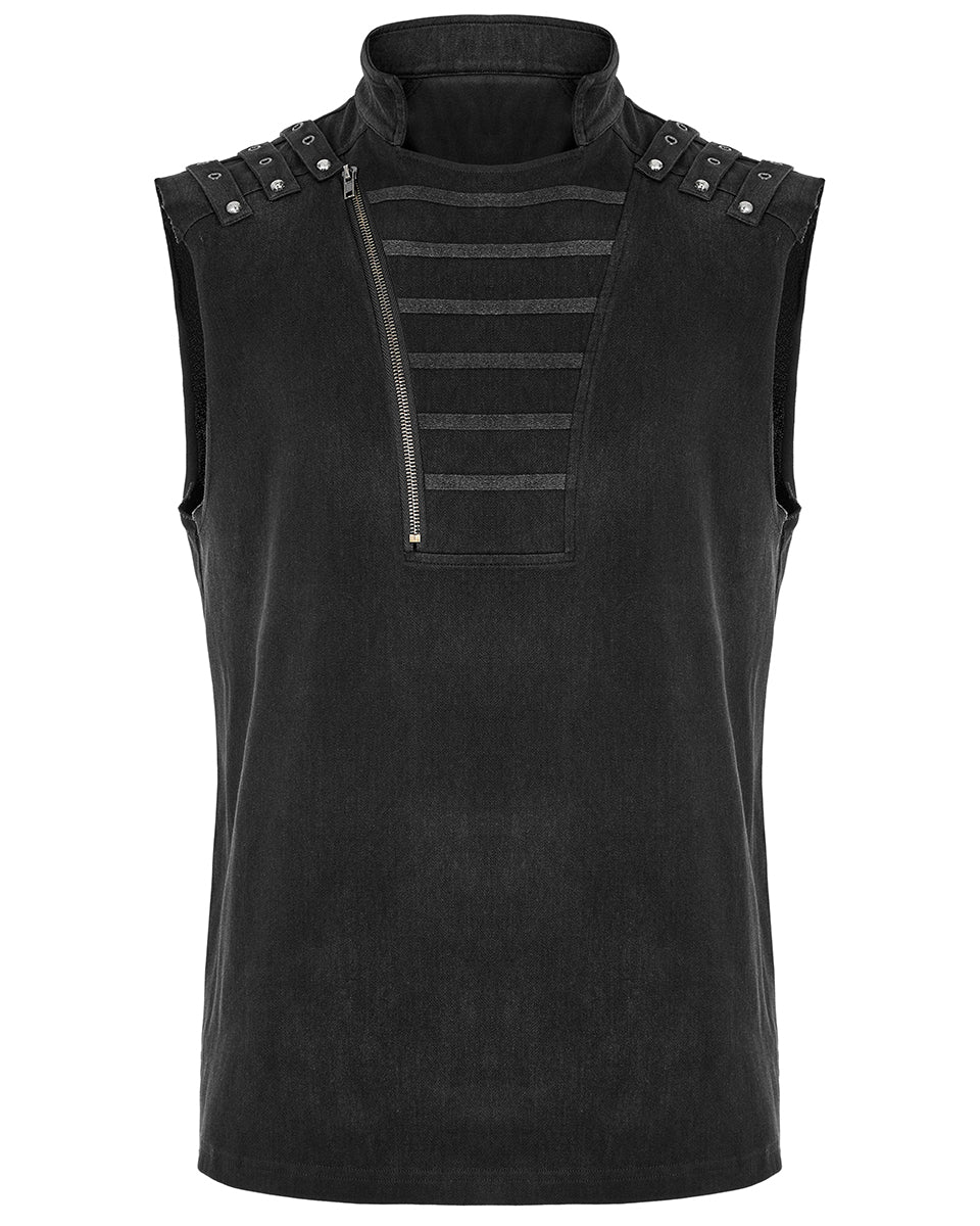 WT-757 Mens Dark Dystopian Gothic Zip Up Tank Top Vest