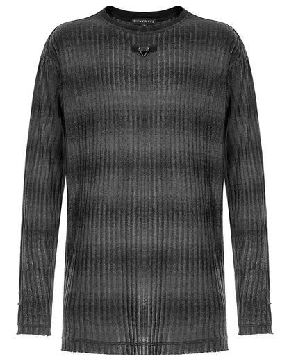 WT-735 Mens Dark Punk Striped Knit Sweater Top - Black & Grey