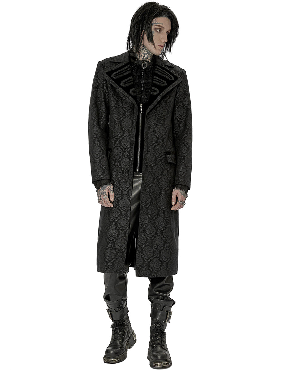 WY-1430 Mens Dark Gothic Aristocrat Coat - Black Damask