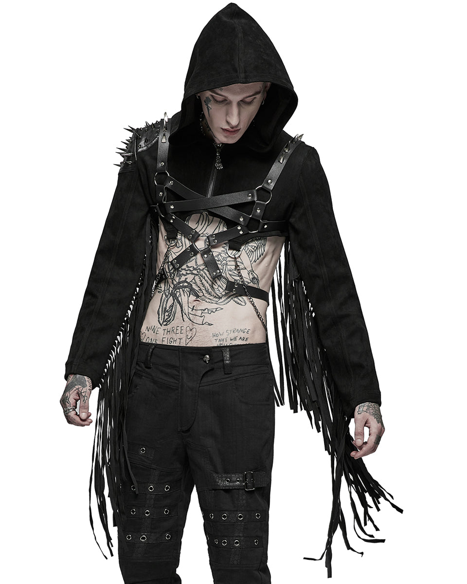 Y-667 Mens Apocalyptic Punk Cropped Hooded Biker Jacket