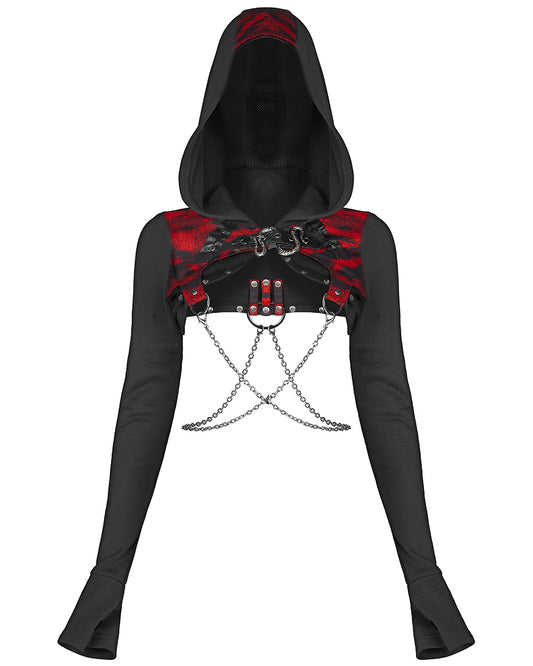 WY-1313 Serpentine Womens Punk Hooded Bolero - Black & Red
