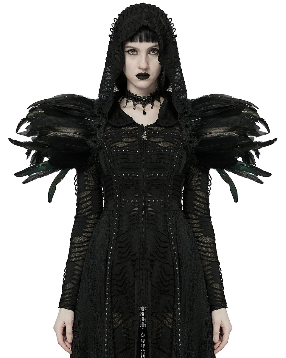 WS-551 Womens Decadent Gothic Faux Feather Harness Shrug