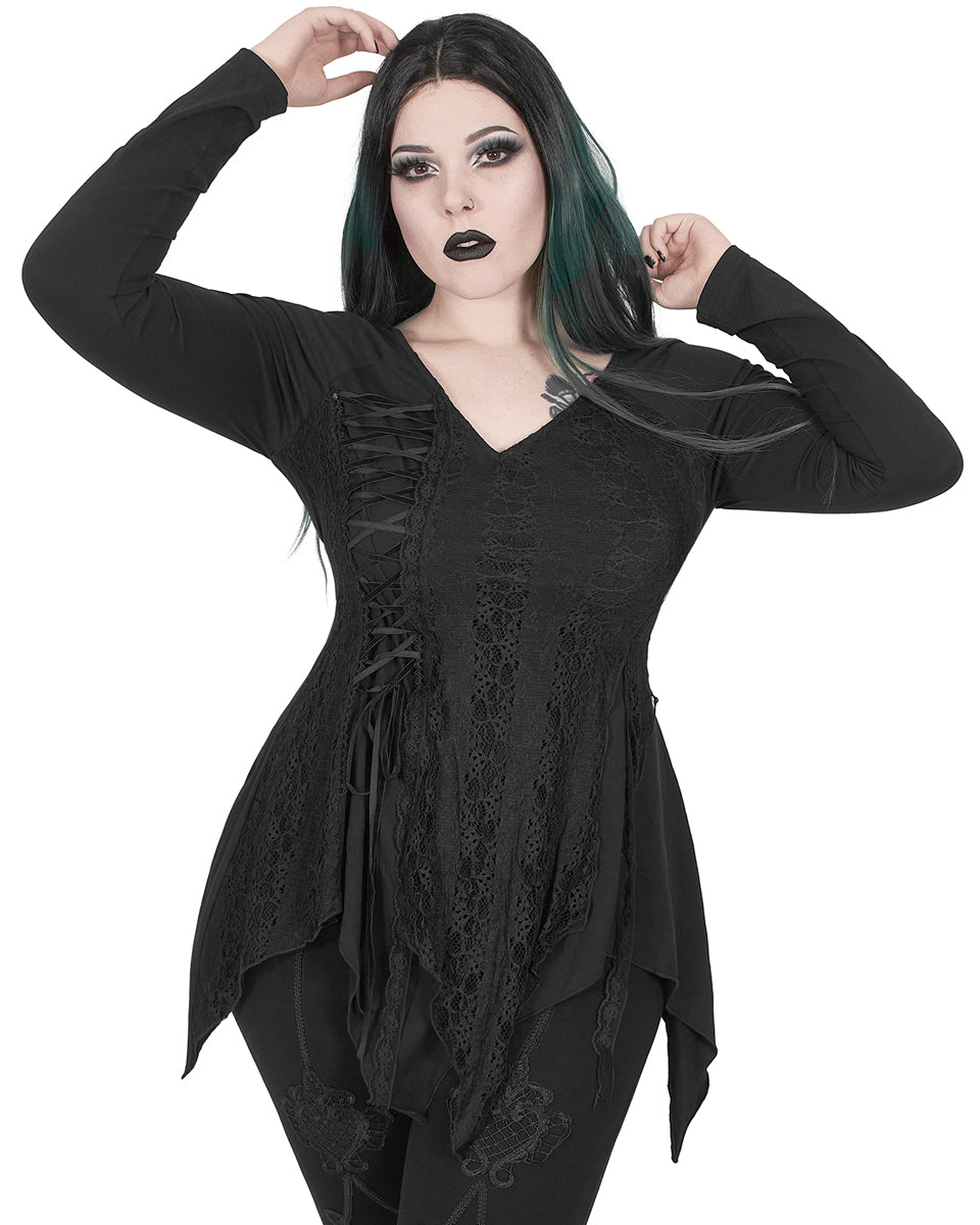 DT-667 Plus Size Moonshadow Womens Tunic Top - Black