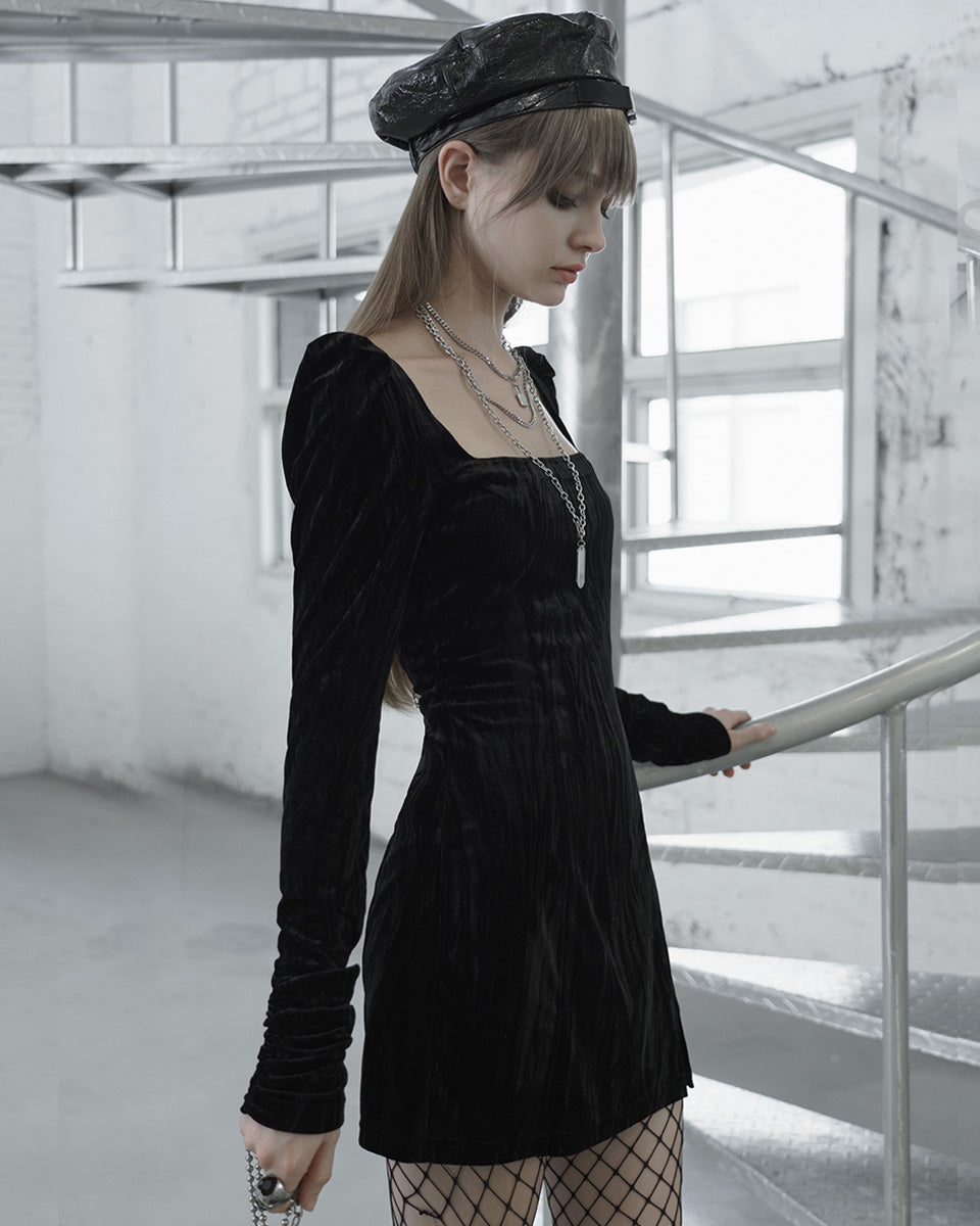 Daily Life Urban Occult Textured Velvet Gothic Witch Dress