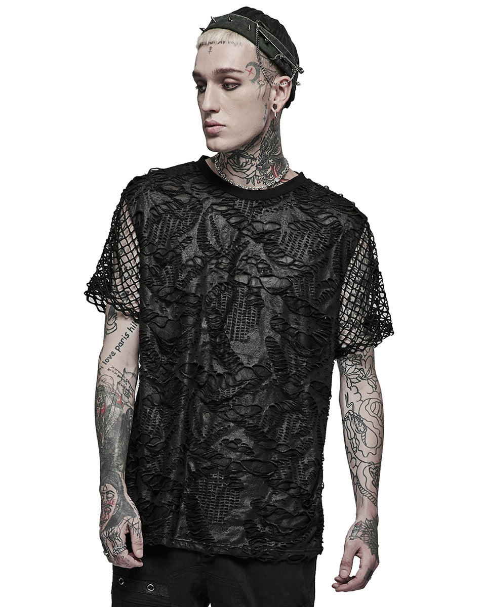 WT-703 Mens Apocalyptic Broken Mesh Tee