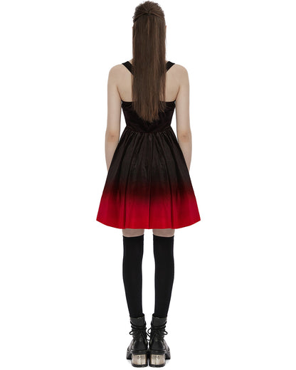 OPQ-1339 Daily Life Dark Knight Gothic Gradient Velvet Slip Dress - Black & Red