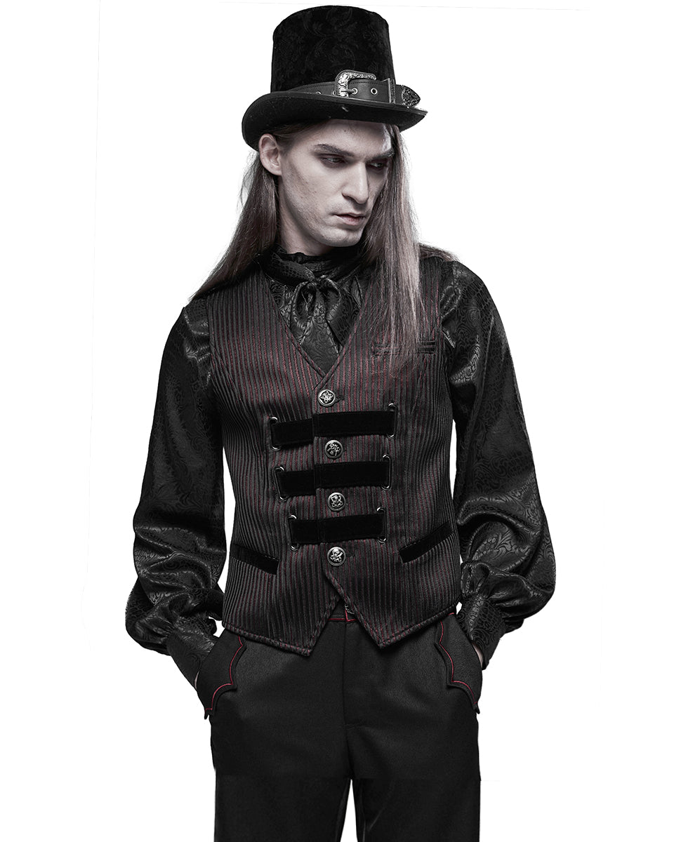 WY-1318 Thorsten Mens Gothic Aristocrat Waistcoat Vest - Black & Red