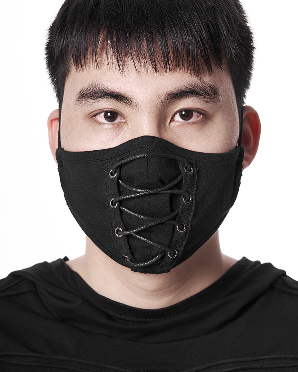 WS-381 Gothic Face Mask - Black With Corset Lacing