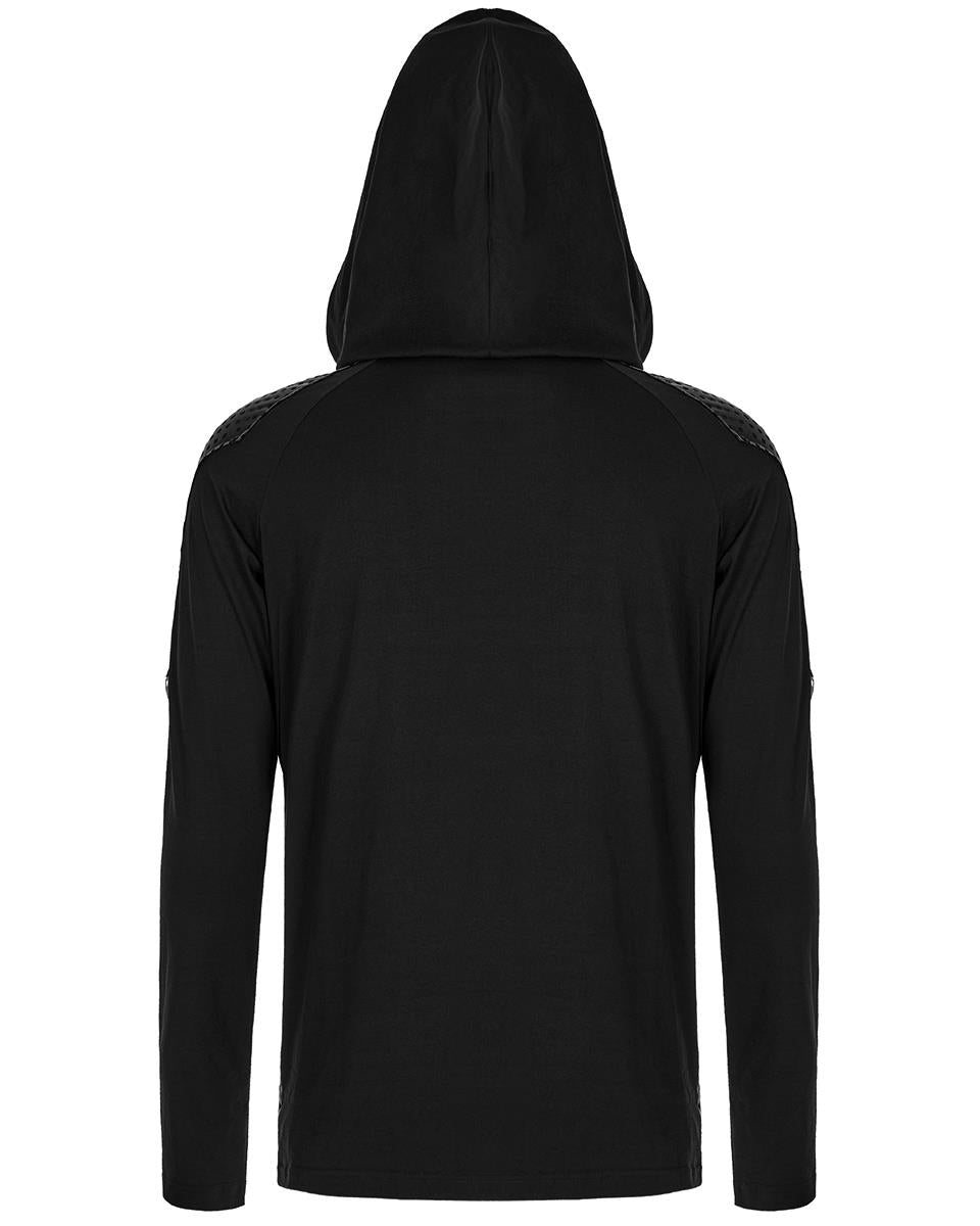 WT-736 Mens Cyberpunk Hooded PU Panelling Top