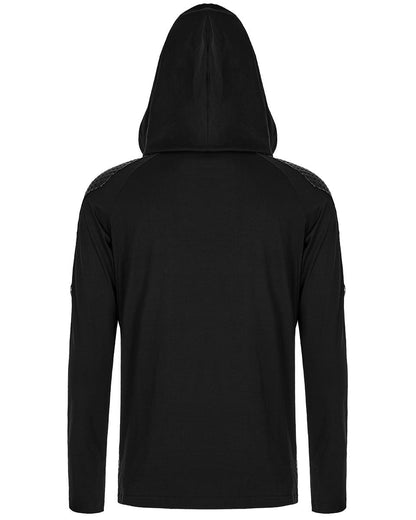 WT-736 Mens Cyberpunk Hooded PU Panelling Top