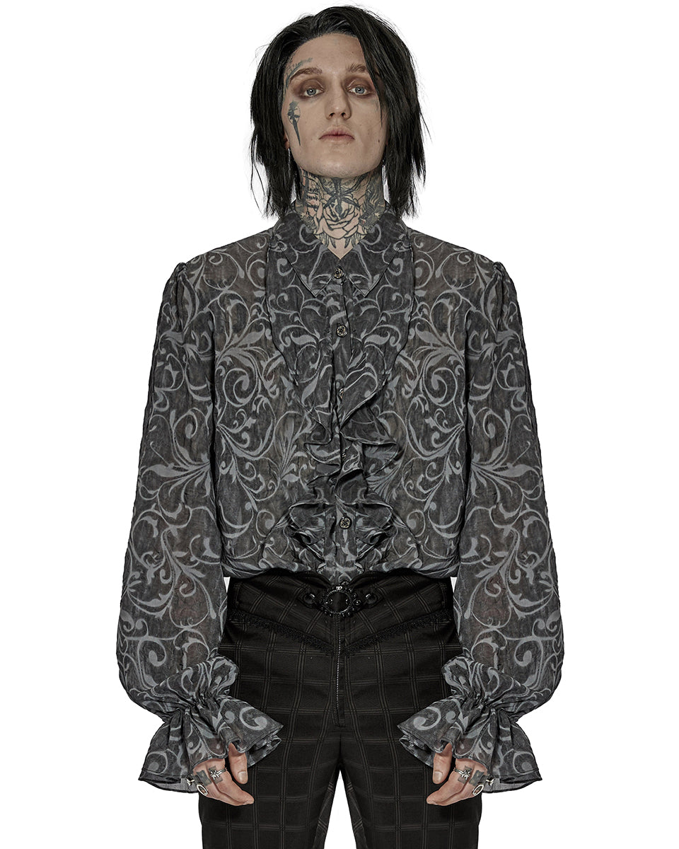 WY-1446 Mens Gothic Embossed Chiffon Dress Shirt - Grey