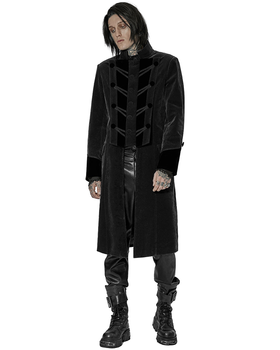 WY 1429 Mens Dark Gothic Aristocrat Coat Black Damask Velvet