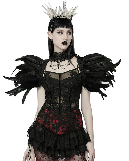 WS-551 Womens Decadent Gothic Faux Feather Harness Shrug