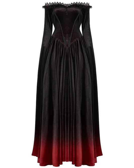 WQ-599 Womens Gothic Gradient Velvet Wedding Dress - Black & Red