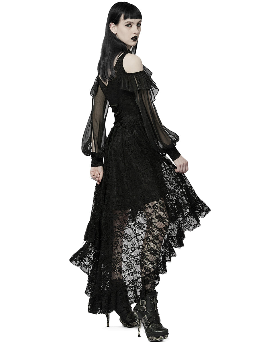 WQ 605 Decadent Gothic Floral Lace Hi Low Dress