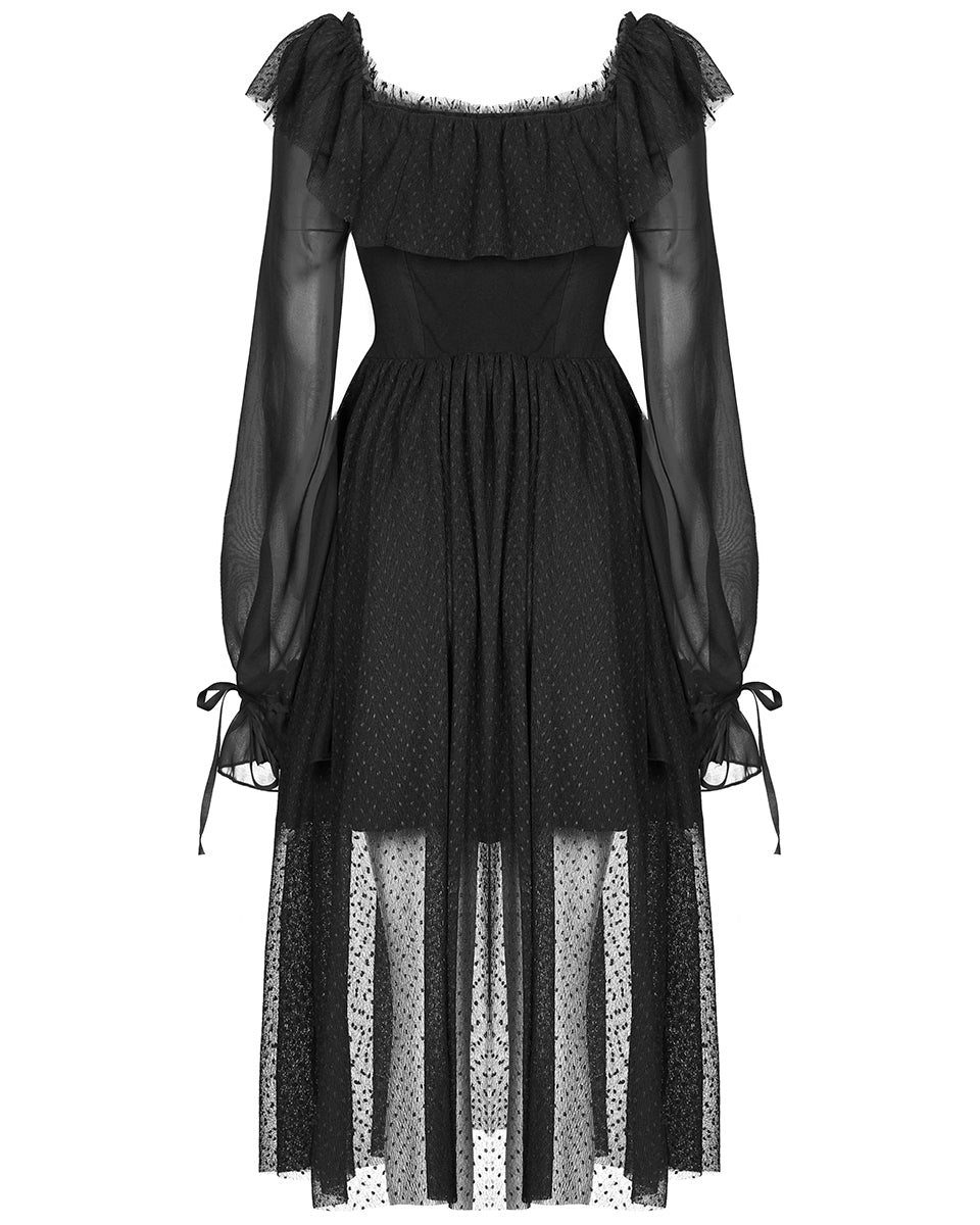 OPQ-1144 Daily Life Retrogothic Pleated Chiffon Midi Dress