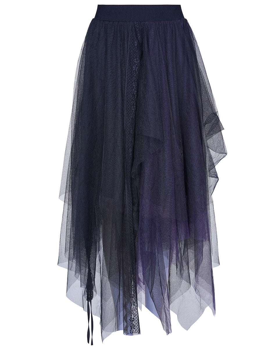 OPQ930 Daily Life Layered Mesh Electropunk Asymmetric Skirt - Black & Purple