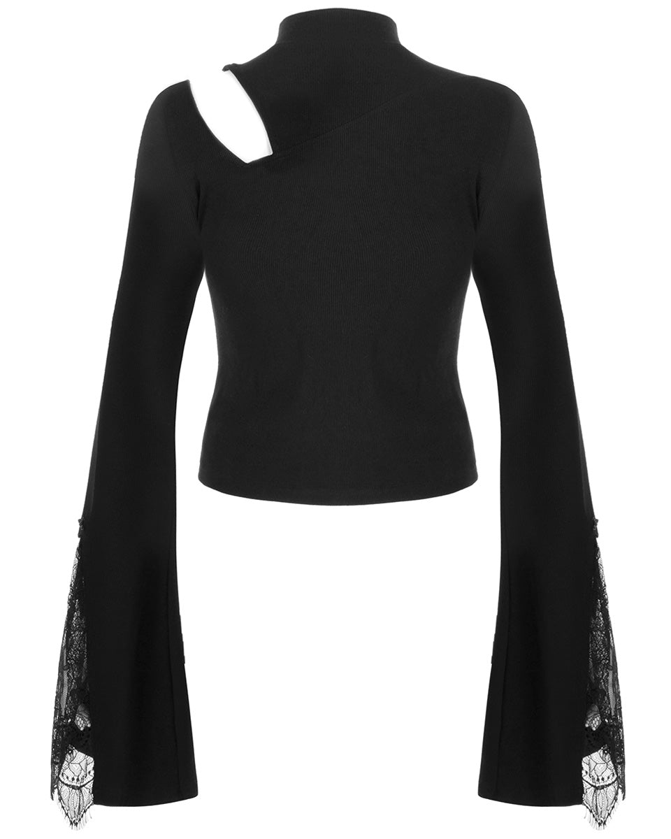 Daily Life Urban Occult Gothic Lace Inset Asymmetric Knit Top