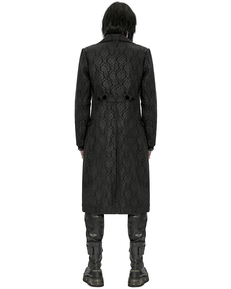 WY-1430 Mens Dark Gothic Aristocrat Coat - Black Damask