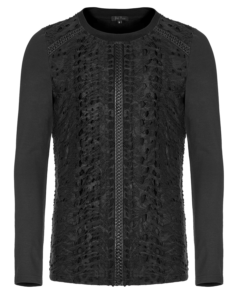 WT-753 Mens Dark Dystopian Gothic Sectional Broken Knit Top