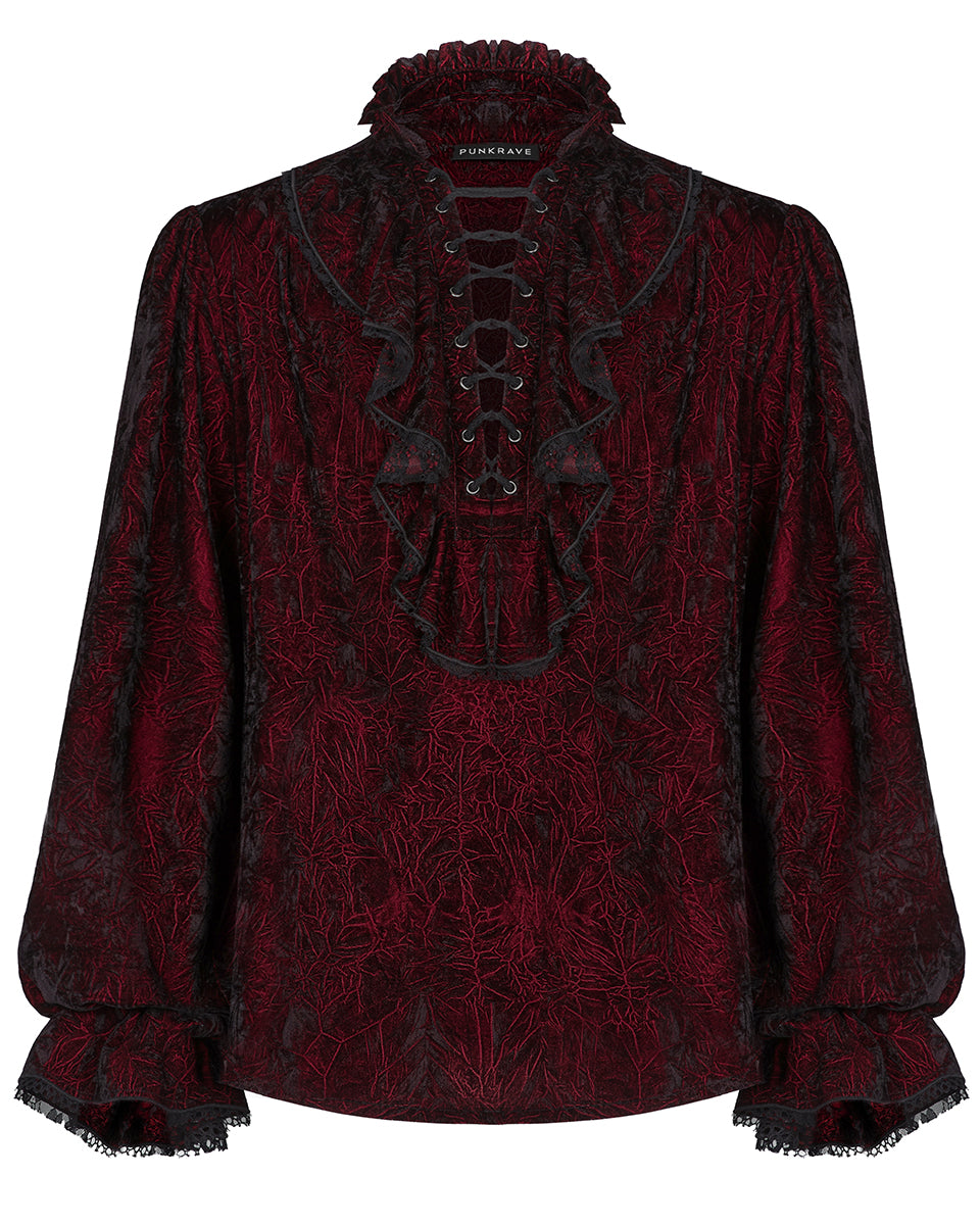 WY-1266 Balthasar Mens Velvet Gothic Vampire Poet Shirt - Red & Black