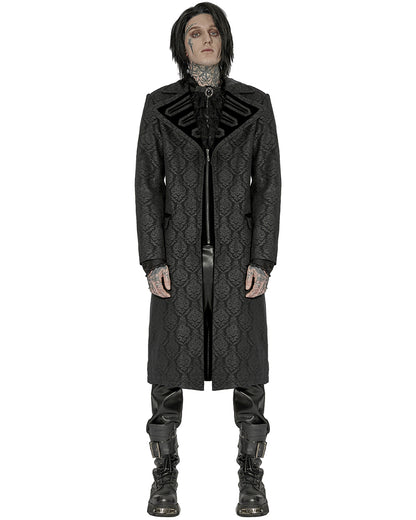 WY-1430 Mens Dark Gothic Aristocrat Coat - Black Damask