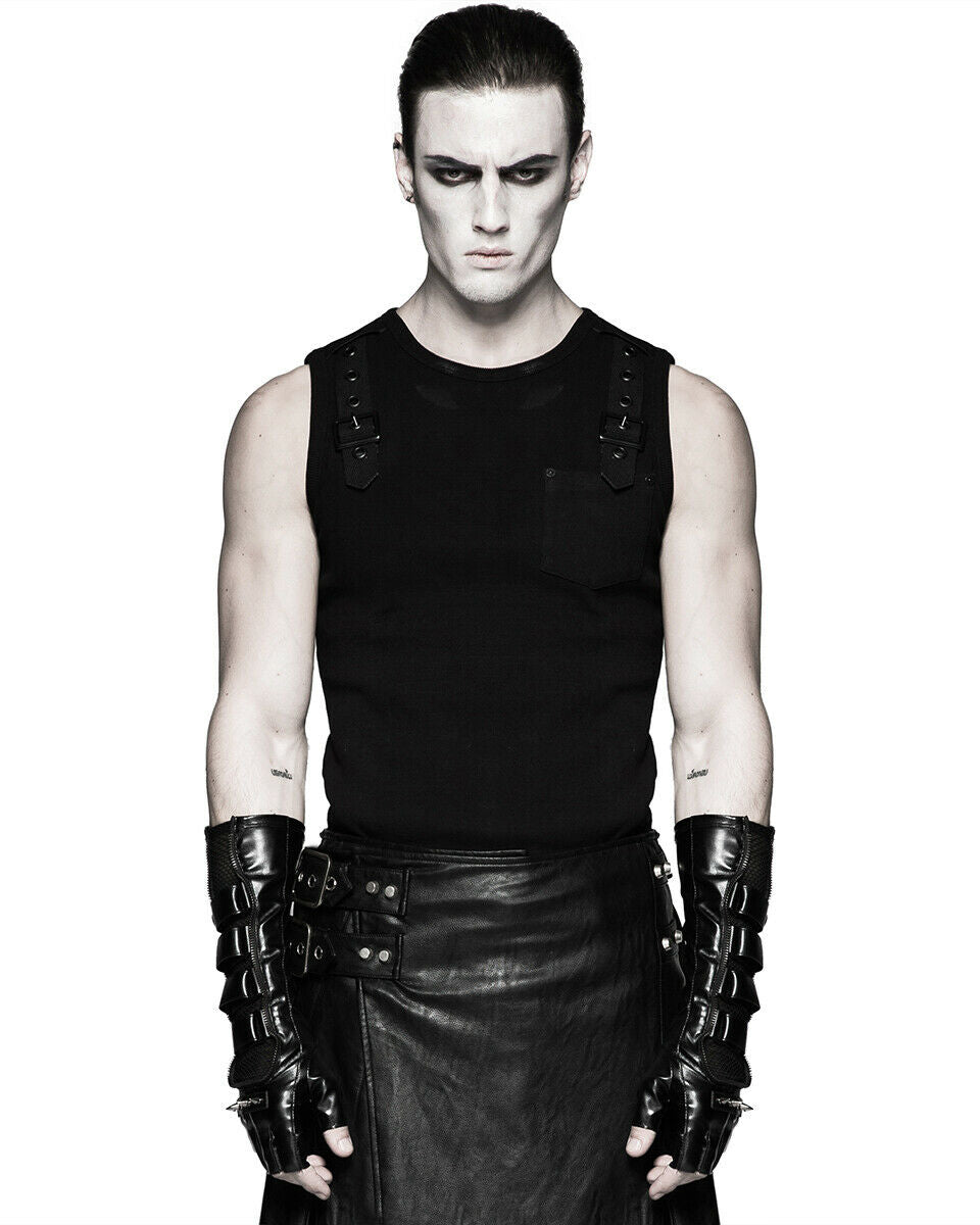 S-214 Acropolis Mens Long PU & Mesh Spiked Fingerless Gloves