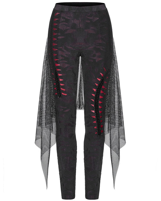 WK-424 Womens Apocalyptic Gothic Half-Skirt Leggings - Black & Red