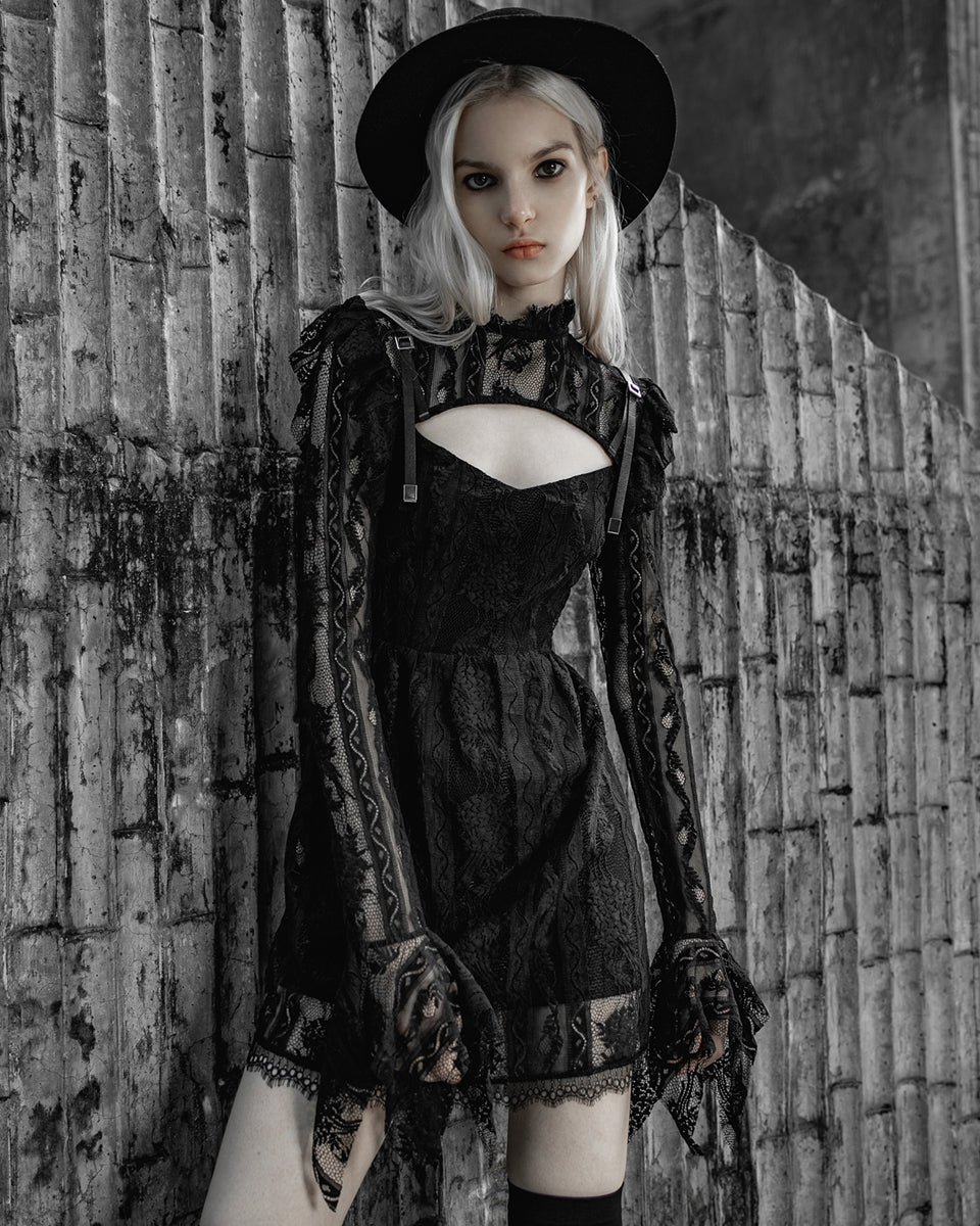 OPQ722 Daily Life Urban Occult Gothic Lace Keyhole Witch Dress