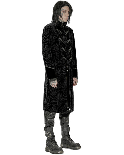 WY-1429 Mens Dark Gothic Aristocrat Coat - Black Damask Velvet