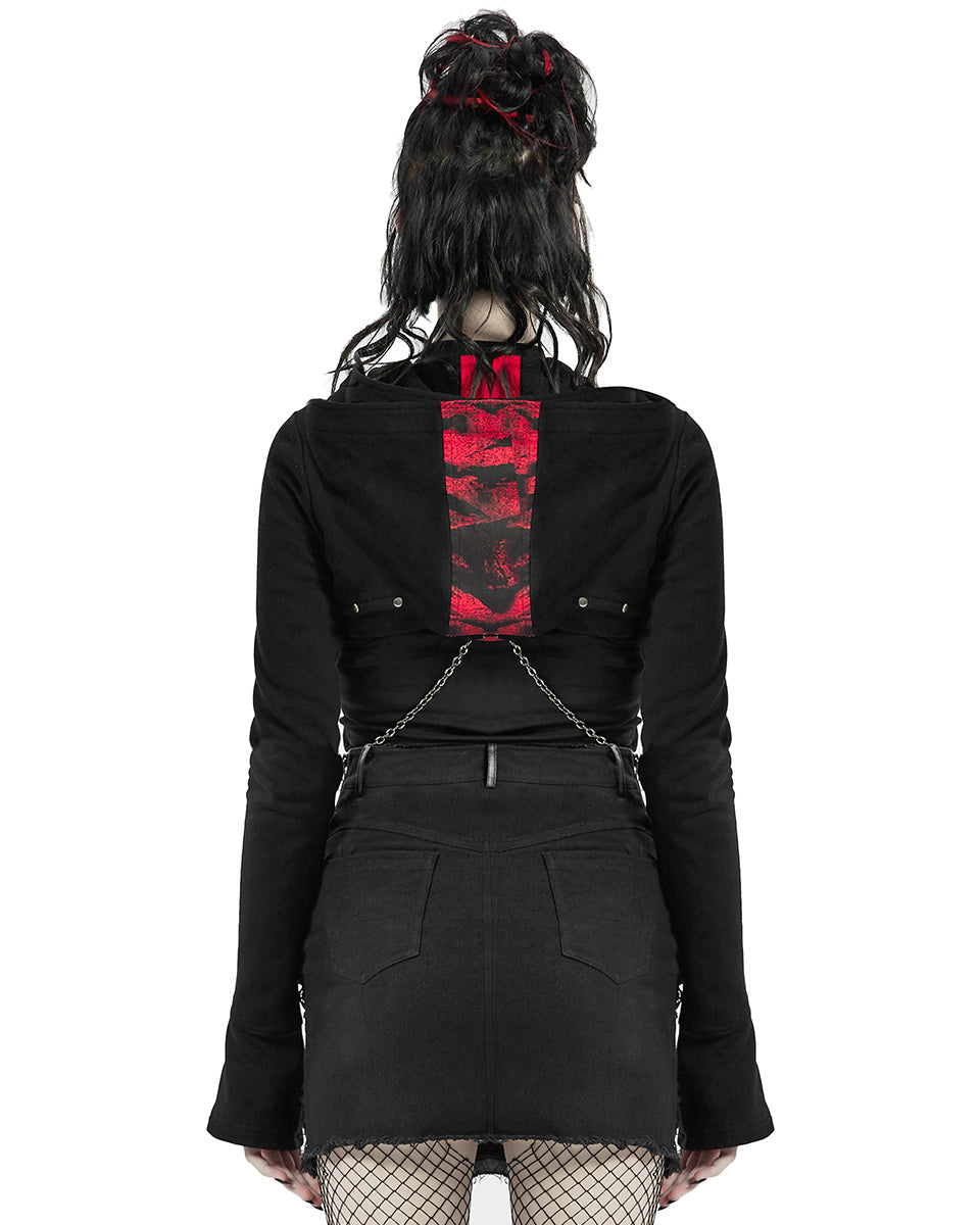 WY-1313 Serpentine Womens Punk Hooded Bolero - Black & Red