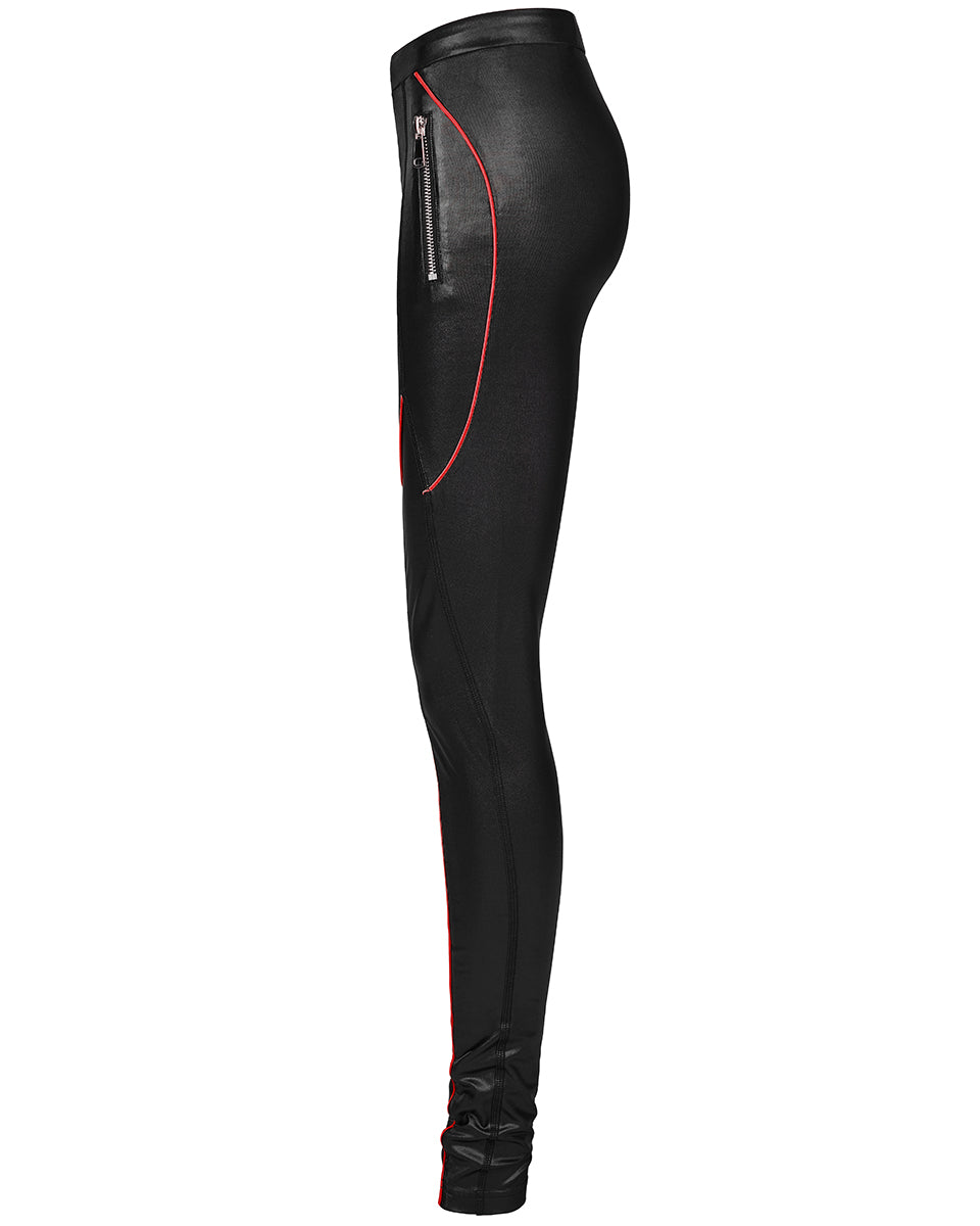 DK-511 Womens Casual CyberGoth Leggings - Black & Red - Extended Size Range