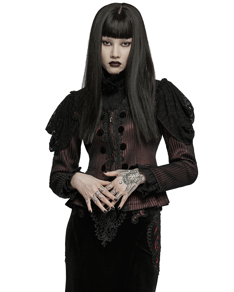 WY-1385 Womens Gothic Lolita Lace Applique Jacket - Red & Black