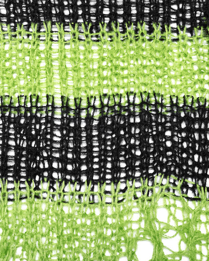WM-072 Womens Shredded Broken Knit Sweater Top - Black & Green Stripe