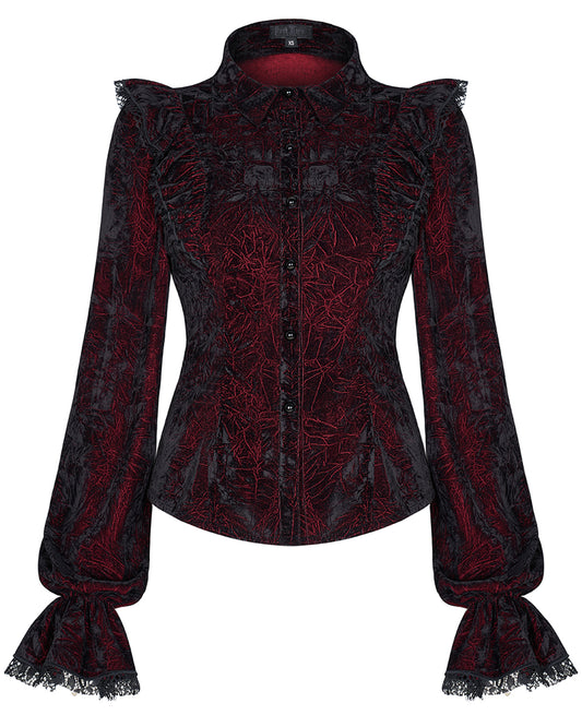 WY-1305 Nightshade Womens Gothic Velvet Blouse Top - Red