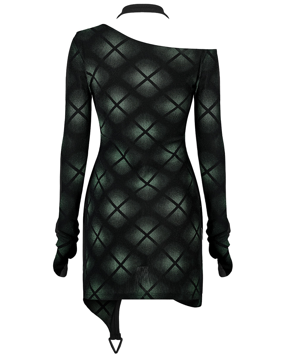 OQ-002 Daily Life Casual Dark Punk Plaid Printed Cyberpunk Dress - Bla Punk Rave OQ-002 Daily Life Casual Dark Punk Plaid Printed Cyberpunk Dress - Bla Punk Rave