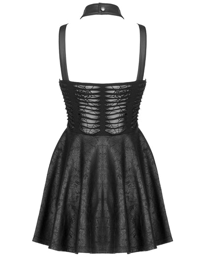 WQ-547 Womens Laser Cut Cobweb Mesh Bondage Mini Dress