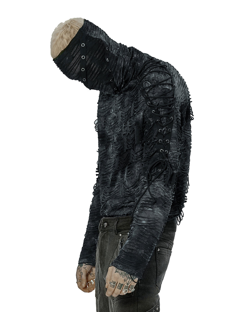 WT-749 Mens Shredded Knit Apocalyptic Gothic Sweater Top